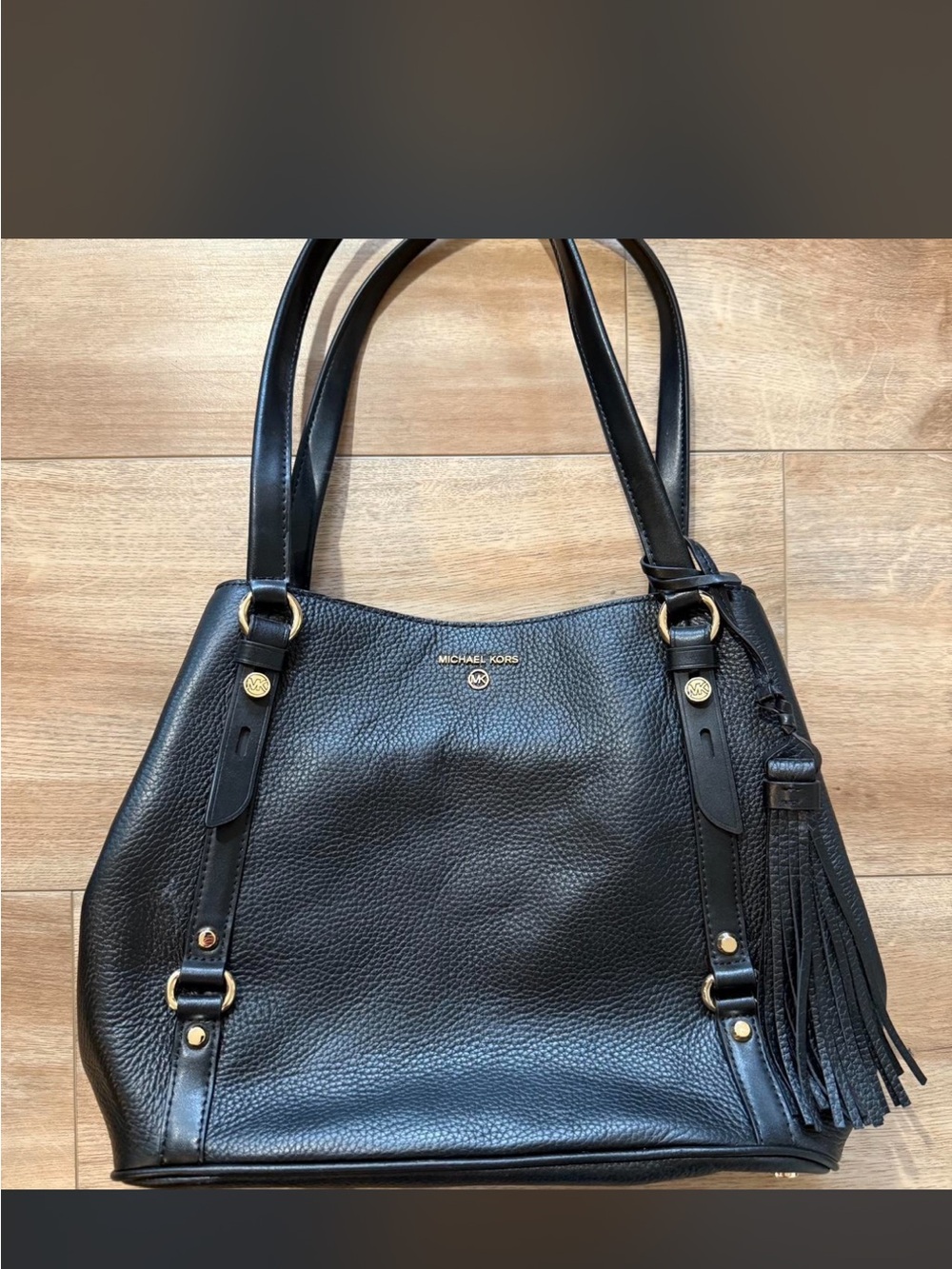 Michael Kors Black Leather Shoulder Bag with Tassel